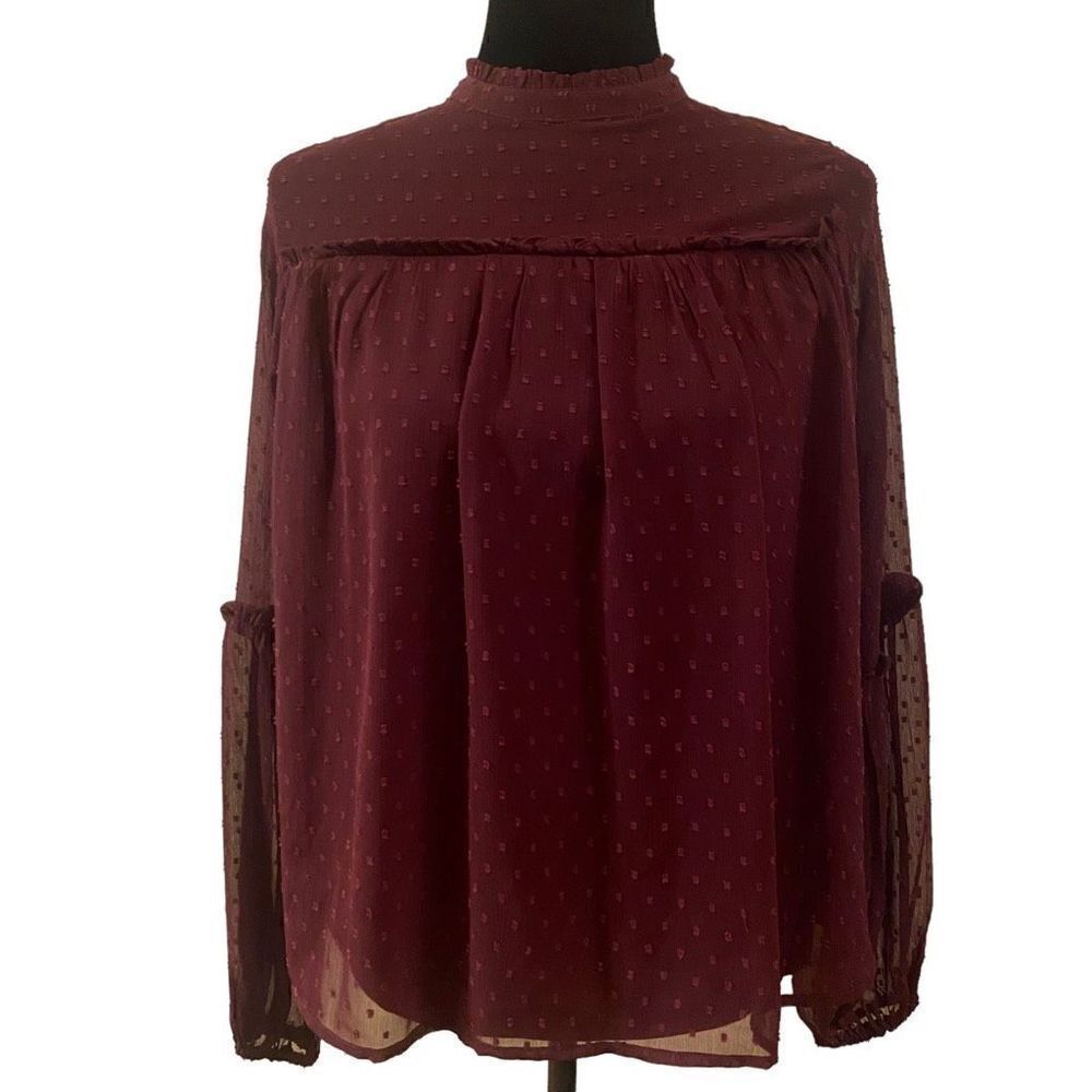 ‎Japna Plum Swiss Dot Sheer Blouse Size Small